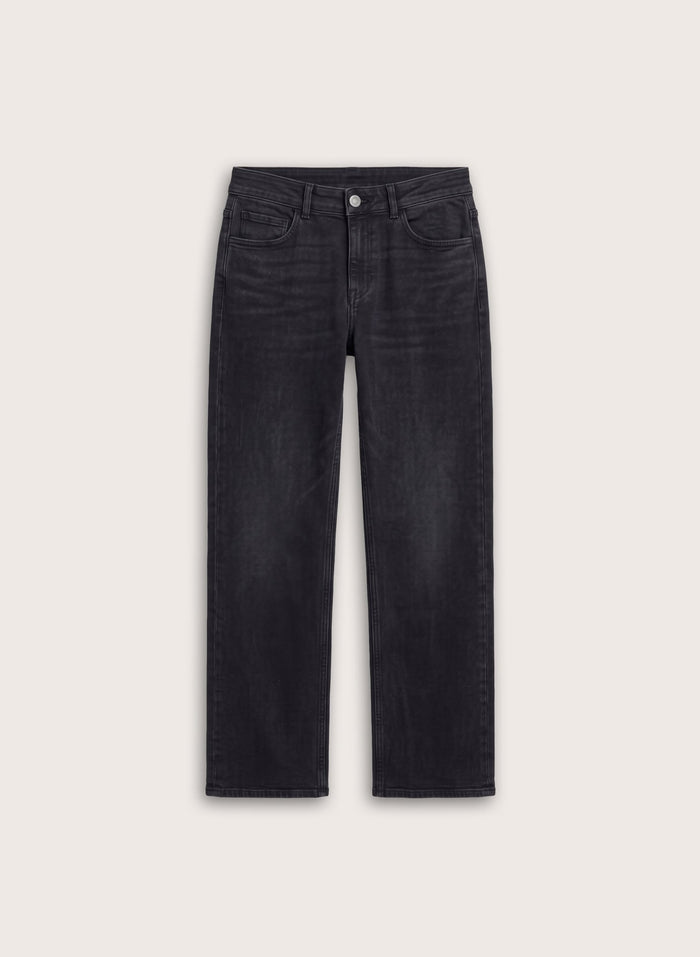 Kim Straight Leg Mid Rise Jeans - Washed Black Baukjen