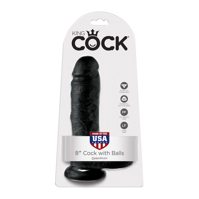 King Cock Ultra Realistic 8 Inch Black Suction Cup Dildo With Balls