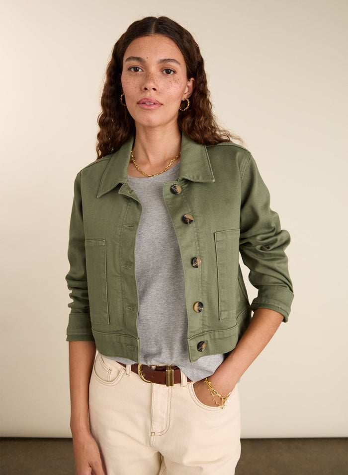 Kristi Organic Cotton Cropped Denim Jacket - Light Khaki Baukjen