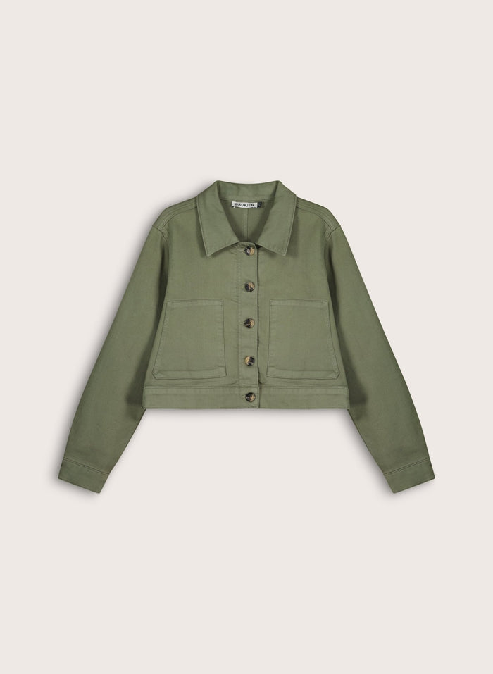 Kristi Organic Cotton Cropped Denim Jacket - Light Khaki Baukjen