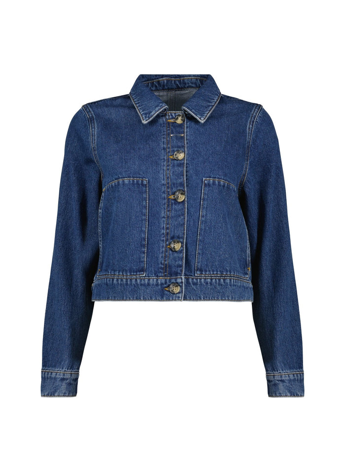 Kristi Organic Cotton Cropped Denim Jacket - Mid Wash Indigo Baukjen