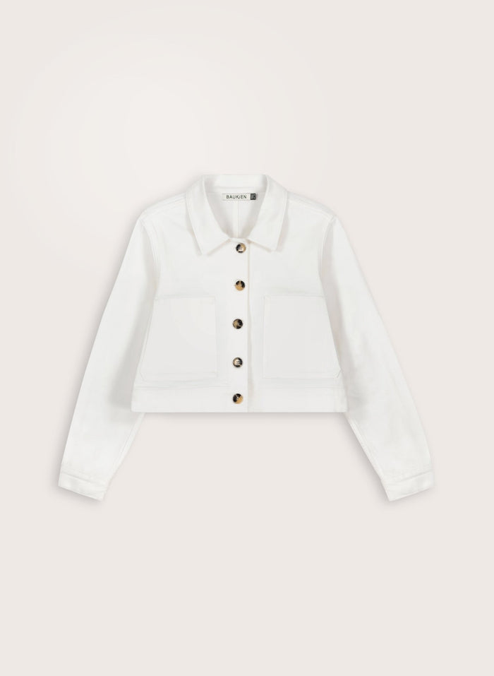 Kristi Organic Cotton Cropped Denim Jacket - Soft White Baukjen
