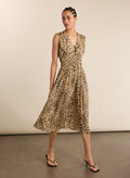 Kyrah Printed Waisted Midi Dress - Sandstone Leopard Baukjen