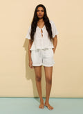 Leona Organic Cotton Broderie Detail Pyjama Shorts - Soft White Baukjen