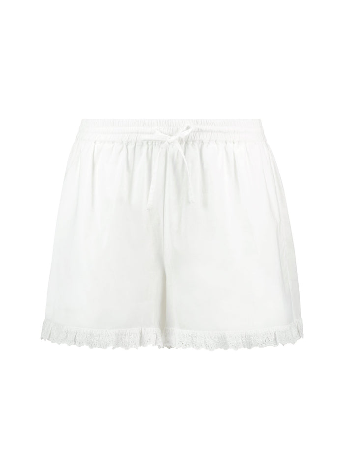 Leona Organic Cotton Broderie Detail Pyjama Shorts - Soft White Baukjen