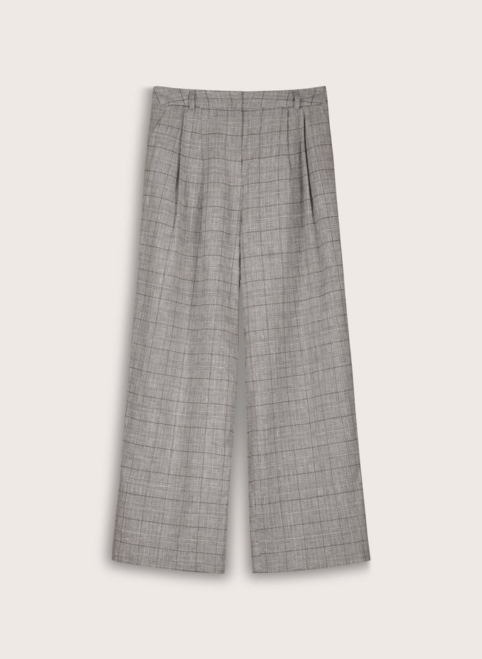 Lester Linen Blend Wide Leg Trousers - Black & White Check Baukjen