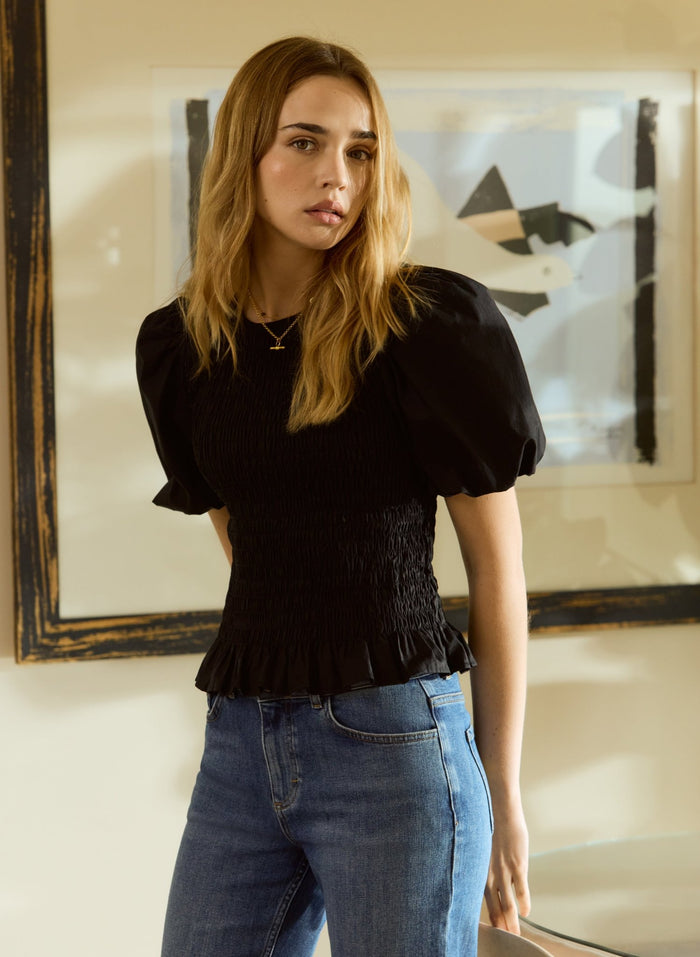 Lillie Organic Smocked Top - Caviar Black Baukjen