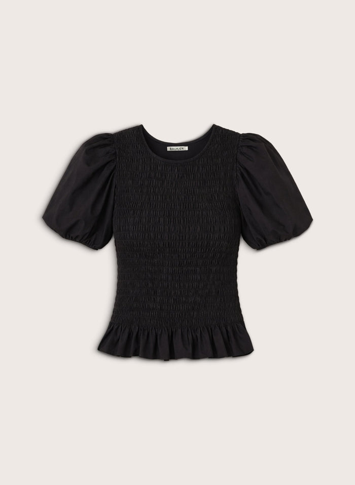 Lillie Organic Smocked Top - Caviar Black Baukjen