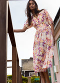 Lina Printed Midi Dress - Violet Watercolour Floral Baukjen