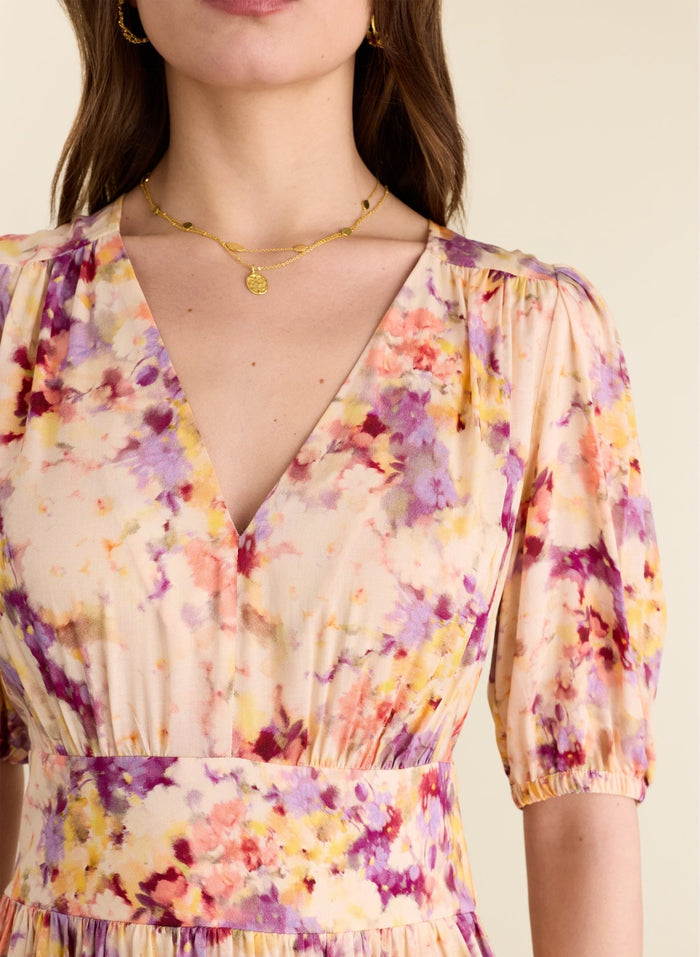 Lina Printed Midi Dress - Violet Watercolour Floral Baukjen