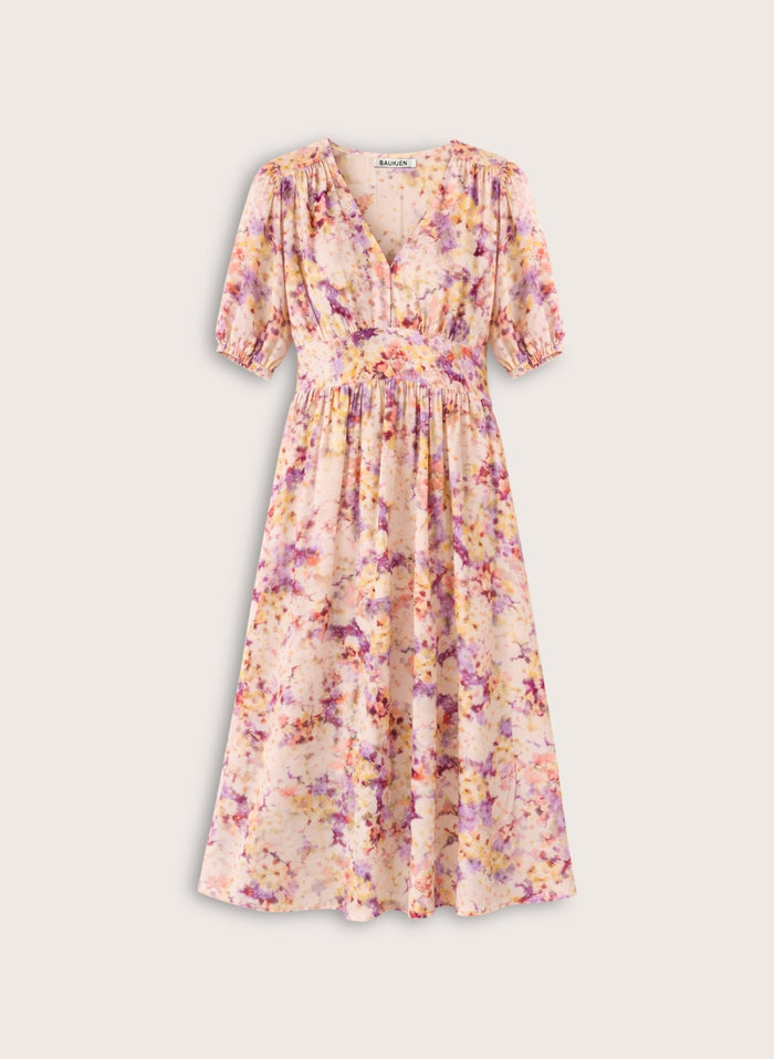 Lina Printed Midi Dress - Violet Watercolour Floral Baukjen