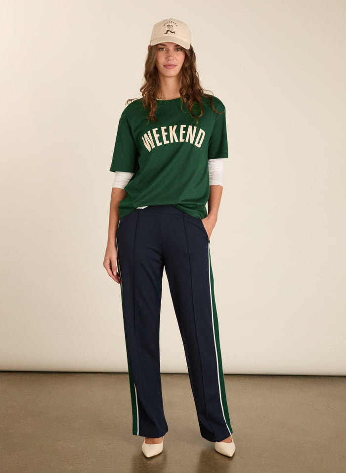 Lisa Side Stripe Trousers - Navy, Green & White Baukjen