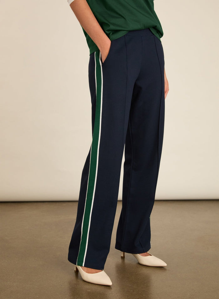 Lisa Side Stripe Trousers - Navy, Green & White Baukjen