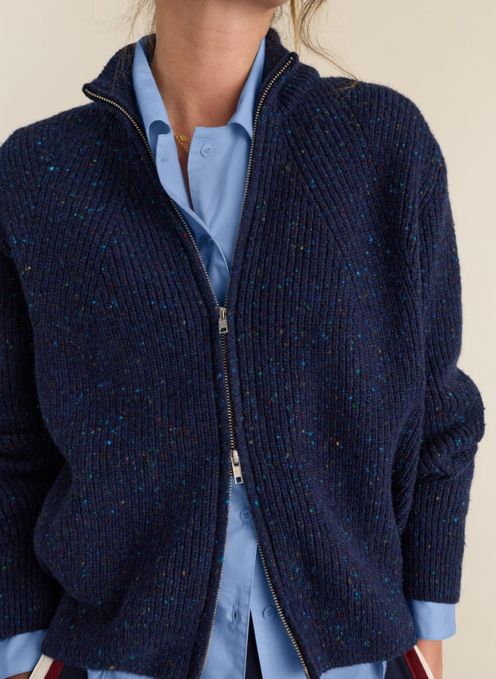 Lonnie Wool Blend Zip Cardigan - Navy Baukjen