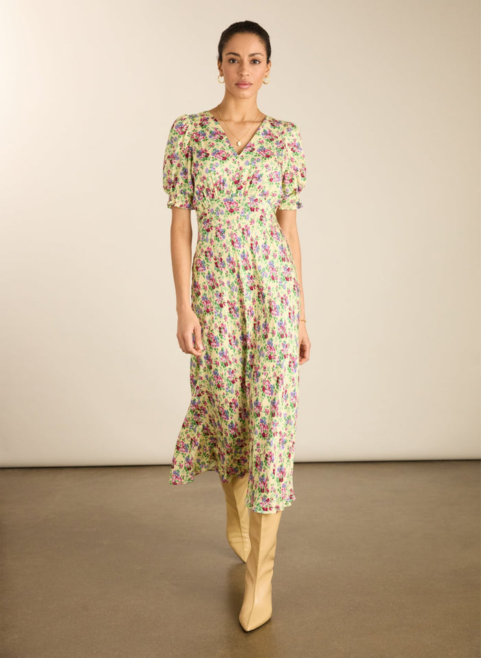 Lottie Satin Midi Tea Dress - Butter Floral Baukjen