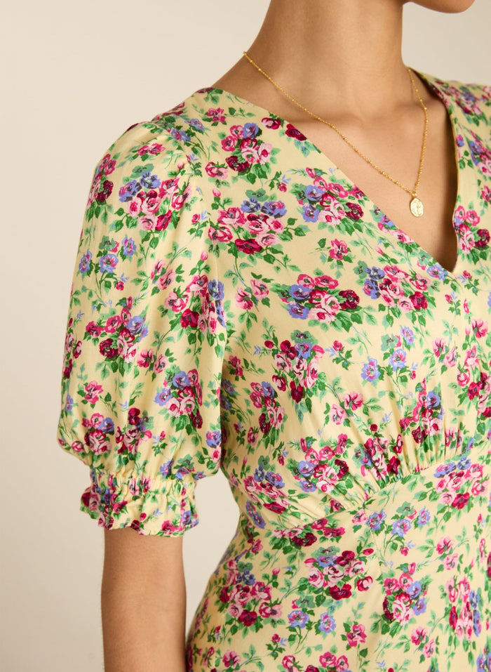 Lottie Satin Midi Tea Dress - Butter Floral Baukjen