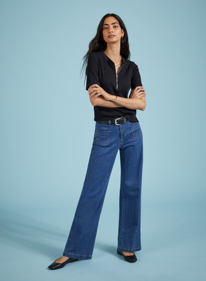 Lou Organic Cotton Stretch Jeans - Petite - Washed Indigo Baukjen