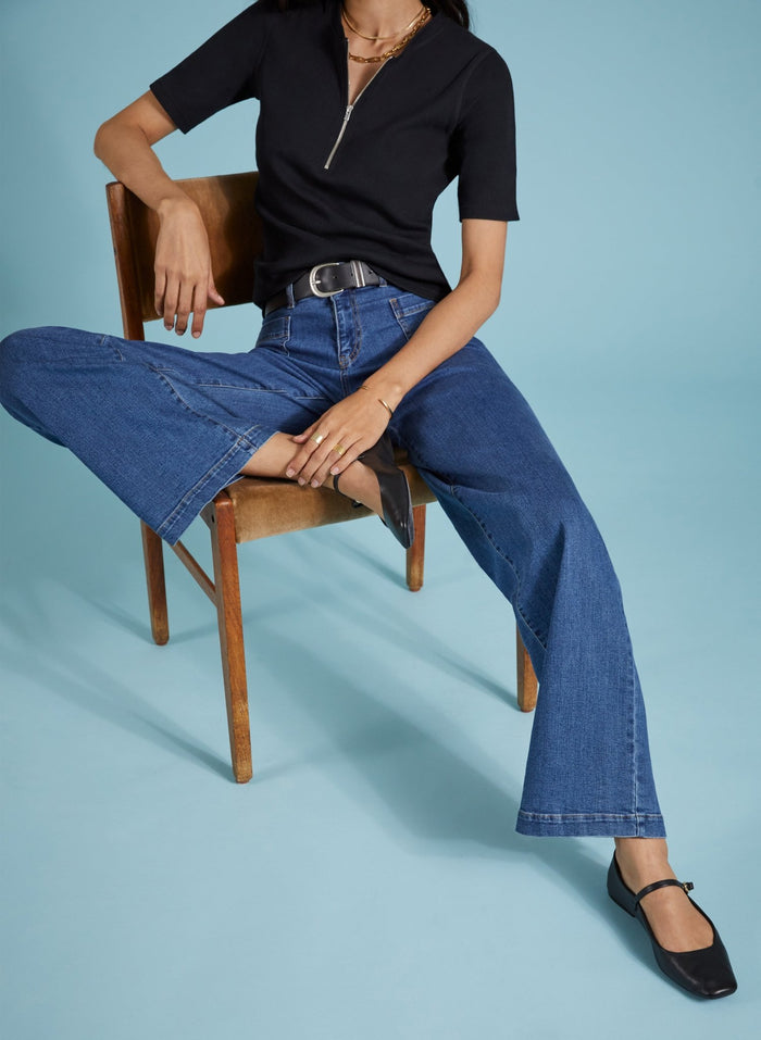 Lou Organic Cotton Stretch Jeans - Petite - Washed Indigo Baukjen