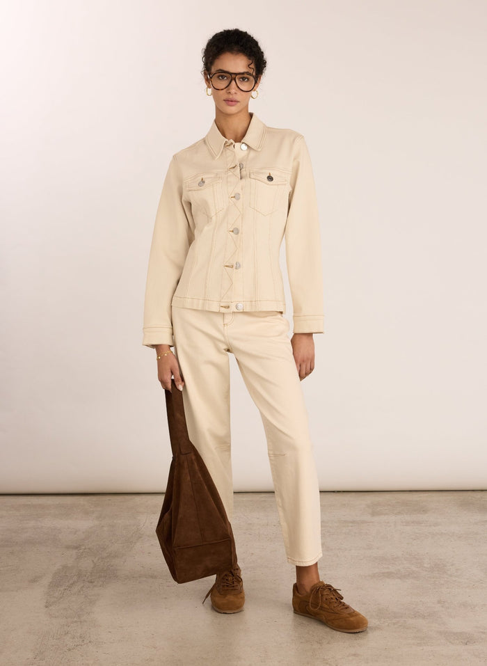 Louise Organic Cotton Waisted Denim Jacket - Ecru Baukjen