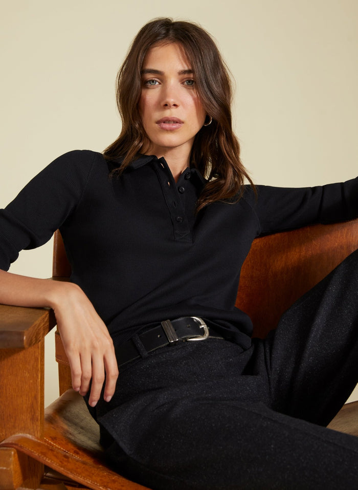 Luanne Organic Cotton Collar Top - Caviar Black Baukjen