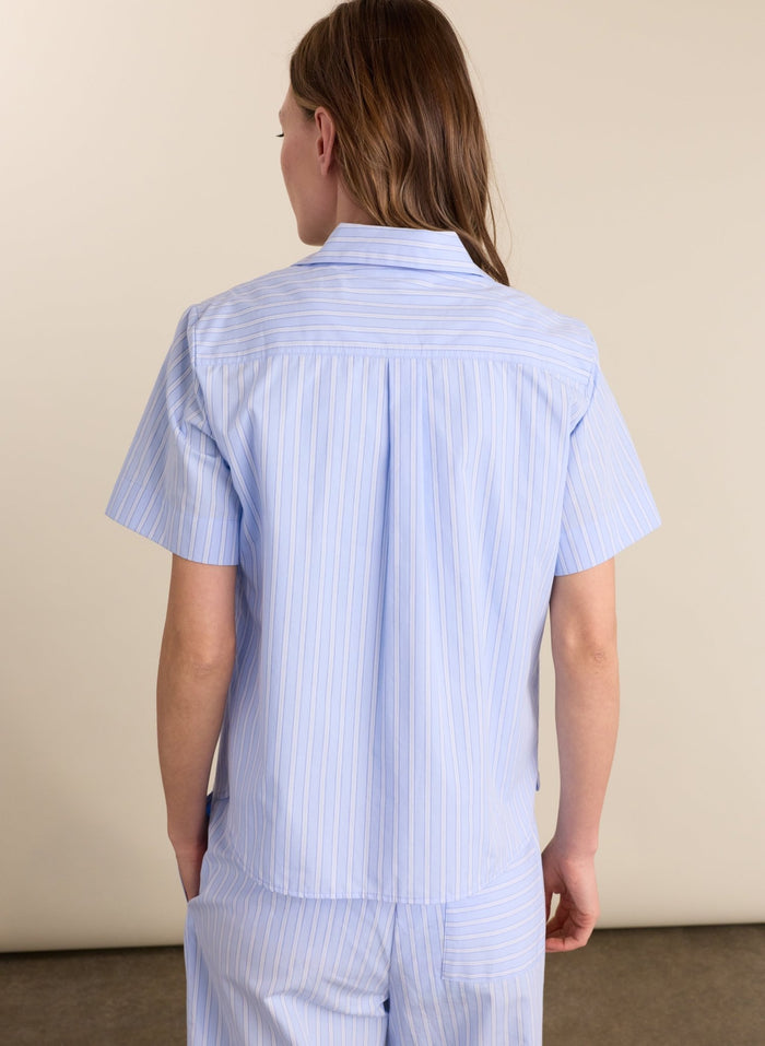 Lula Organic Cotton Stripe Pyjama Shirt - Blue & White Stripe Baukjen