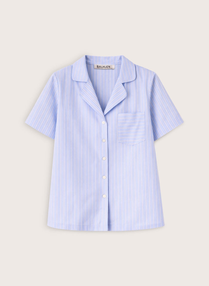 Lula Organic Cotton Stripe Pyjama Shirt - Blue & White Stripe Baukjen