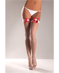 Lycra Industrial Fishnet Thigh Highs With Cross On Bow by  BEW -