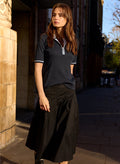 Lydia Organic Cotton Rib Zip Collar Top - Navy & Ice Blue Baukjen