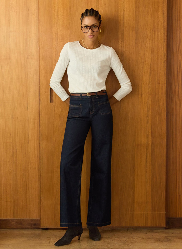 Maeva Long Sleeve Rib Top - Pure White Baukjen