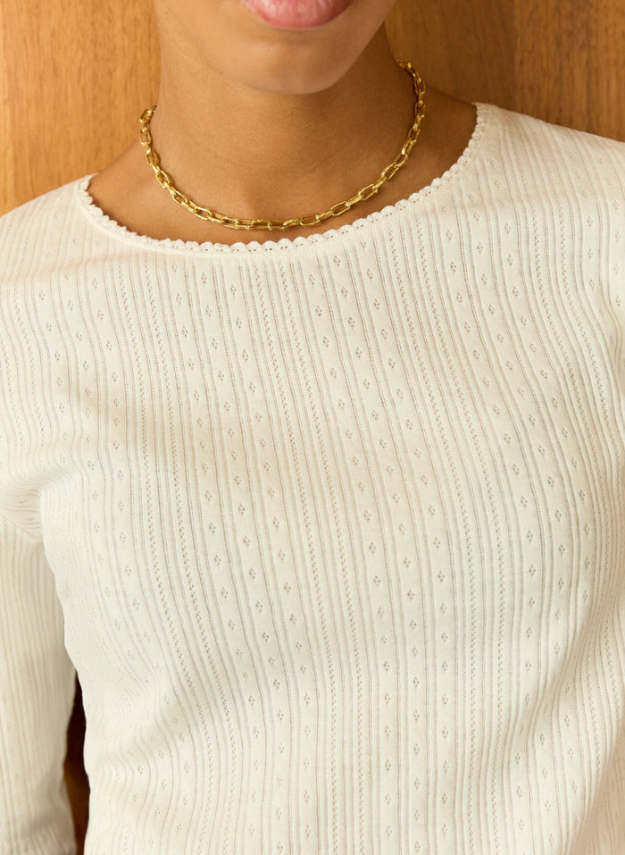 Maeva Long Sleeve Rib Top - Pure White Baukjen