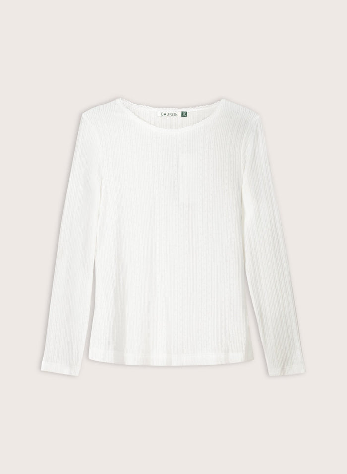 Maeva Long Sleeve Rib Top - Pure White Baukjen