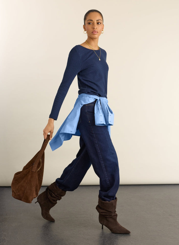 Maeva Ribbed Long Sleeve Top - Deep Indigo Baukjen