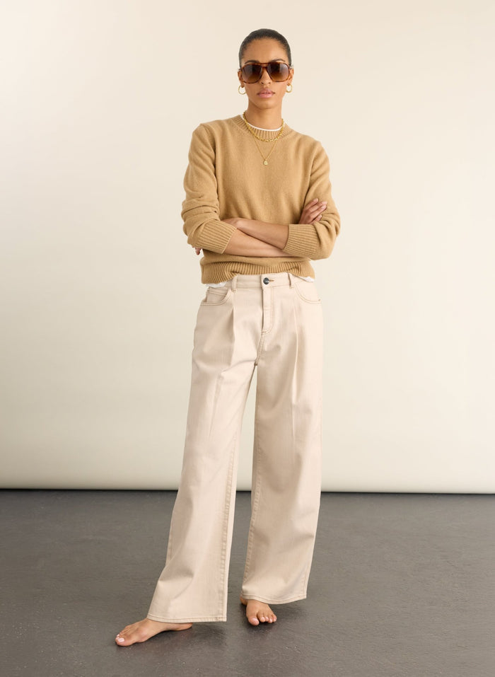 Maria Wide Leg High Waist Pleated Front Jeans - Ecru Baukjen