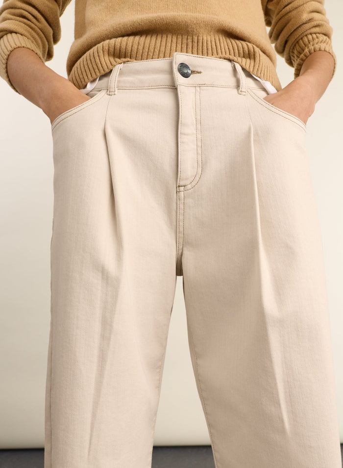 Maria Wide Leg High Waist Pleated Front Jeans - Ecru Baukjen