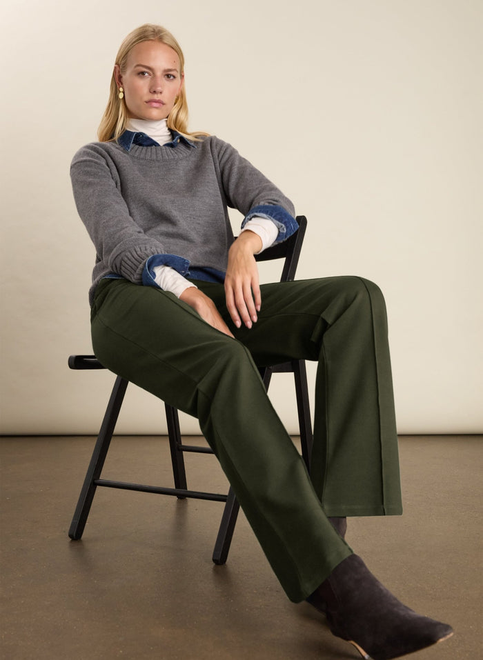 Marian Ponte Wide Leg Trousers - Deep Khaki Baukjen