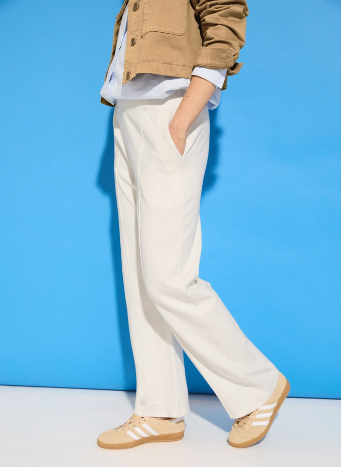 Marian Ponte Wide Leg Trousers - Soft White Baukjen