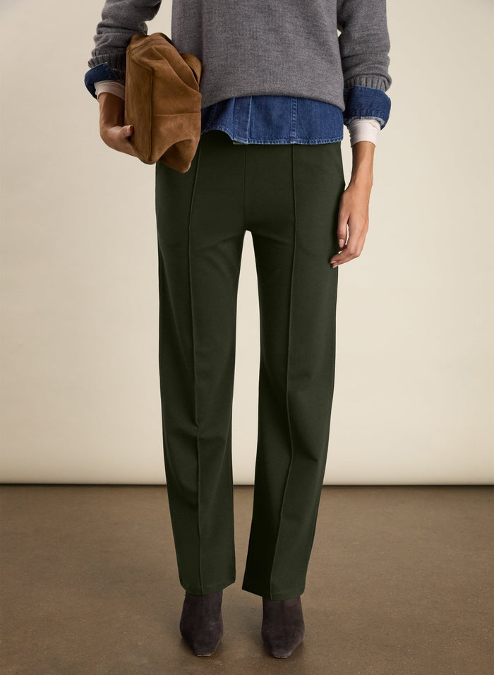 Marian Ponte Wide Leg Trousers - Deep Khaki Baukjen