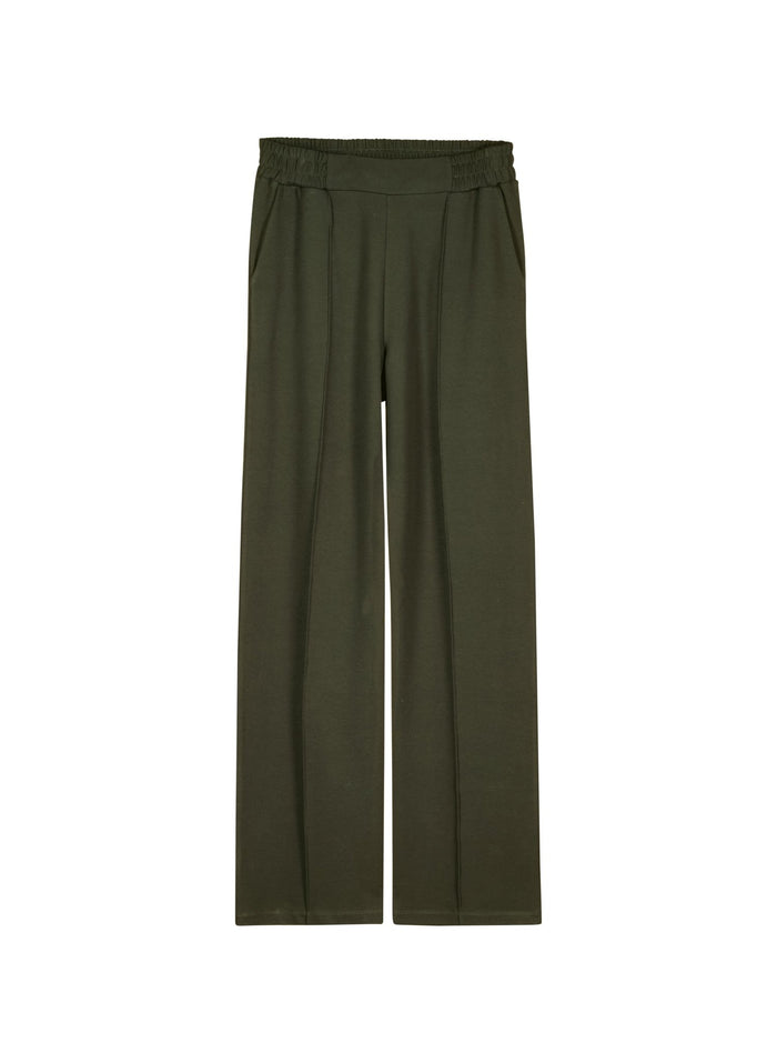 Marian Ponte Wide Leg Trousers - Deep Khaki Baukjen