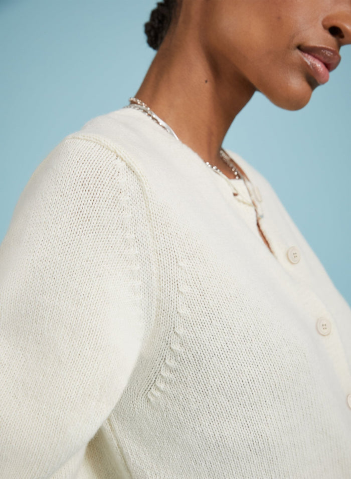 Marie Wool Blend Crew Neck Cardigan - Cream Baukjen