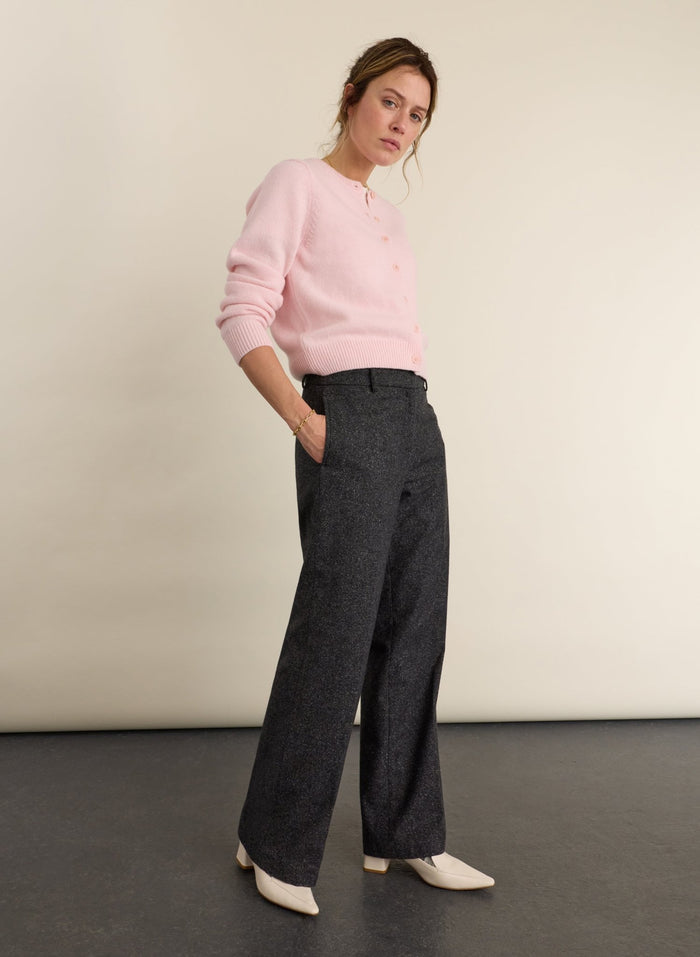 Marie Wool Blend Crew Neck Cardigan - Powder Pink Baukjen