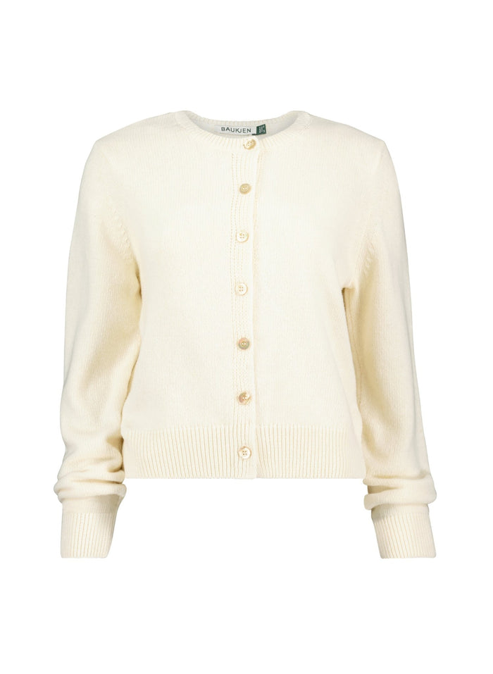 Marie Wool Blend Crew Neck Cardigan - Cream Baukjen