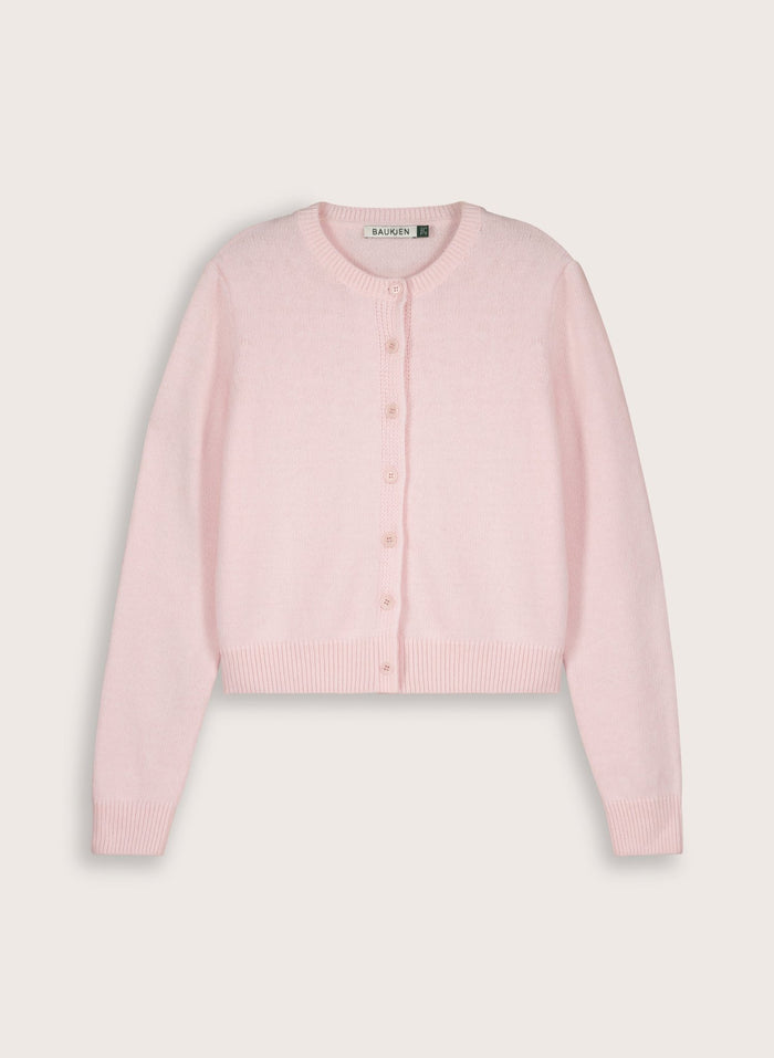 Marie Wool Blend Crew Neck Cardigan - Powder Pink Baukjen