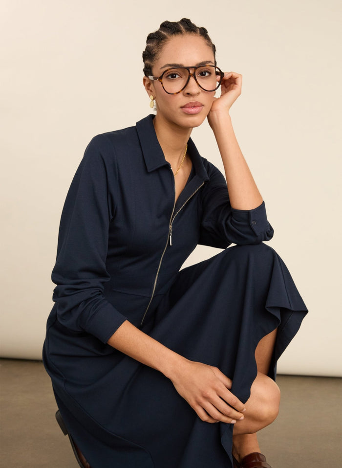 Mariposa Ponte Midi Dress - Classic Navy Baukjen