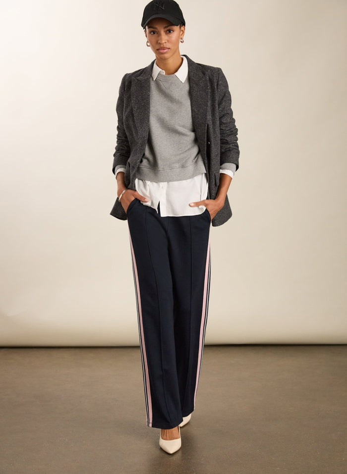 Marjorie Side Stripe Ponte Trousers - Navy, Powder Pink & Pure White Baukjen