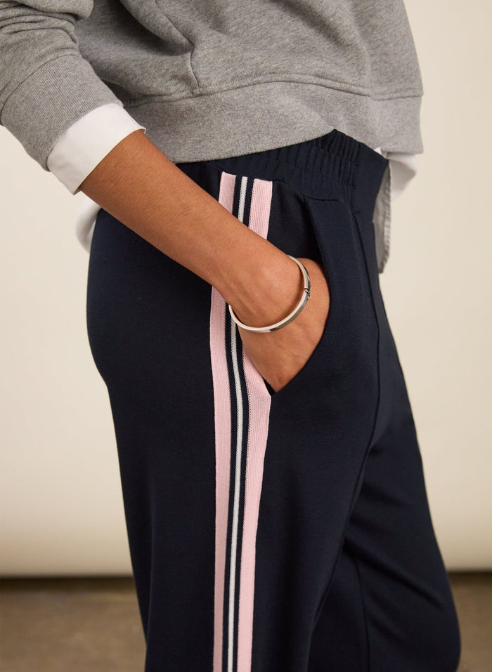 Marjorie Side Stripe Ponte Trousers - Navy, Powder Pink & Pure White Baukjen