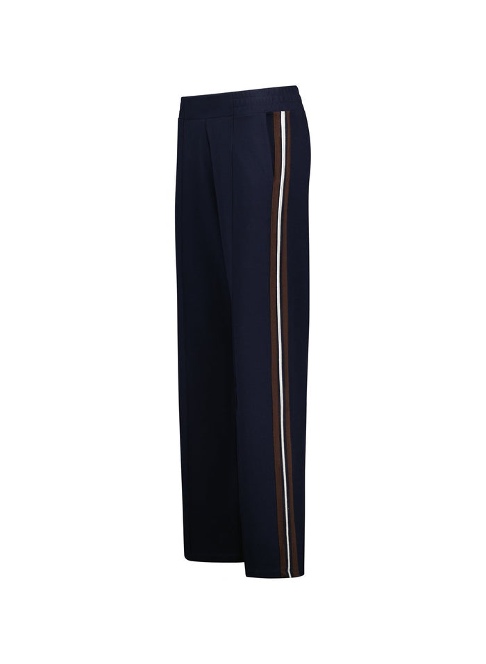 Marjorie Side Stripe Ponte Trousers - Classic Navy & Dark Chocolate Baukjen