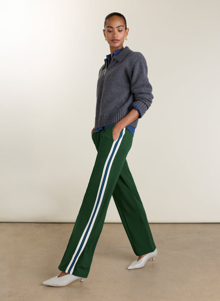 Marjorie Side Stripe Trousers - Forest Green, Cream & Blue Baukjen