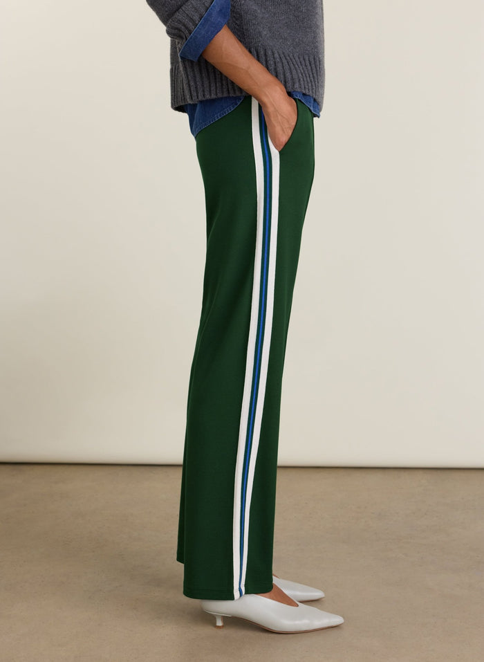 Marjorie Side Stripe Trousers - Forest Green, Cream & Blue Baukjen