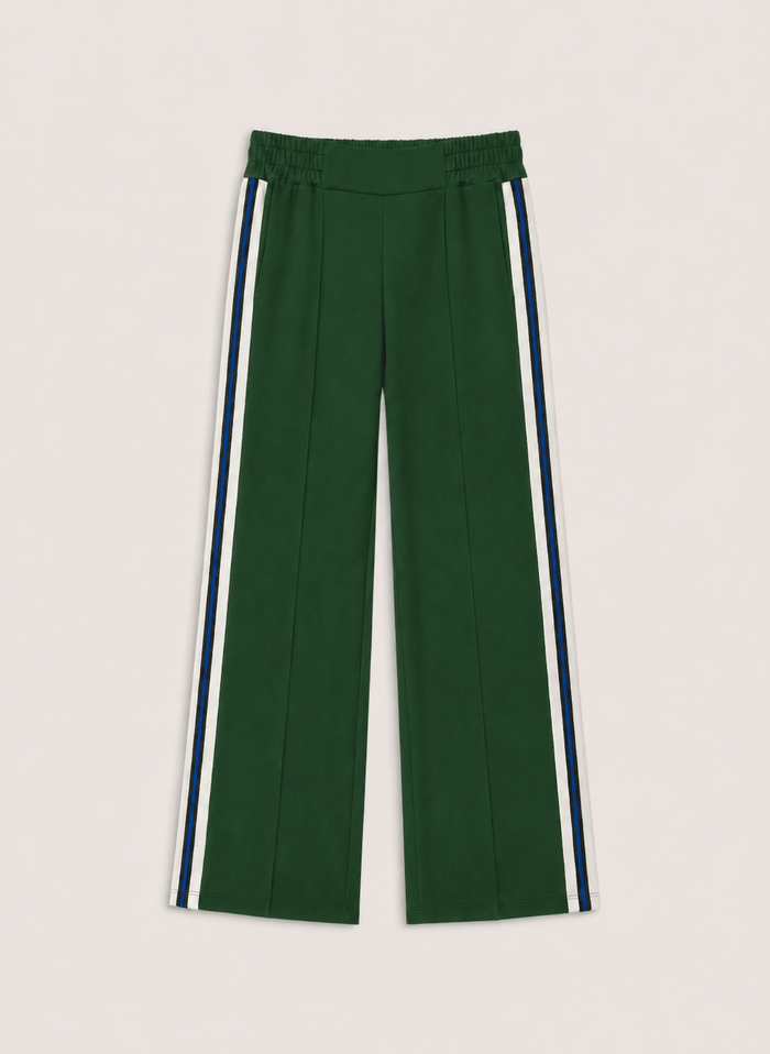 Marjorie Side Stripe Trousers - Forest Green, Cream & Blue Baukjen