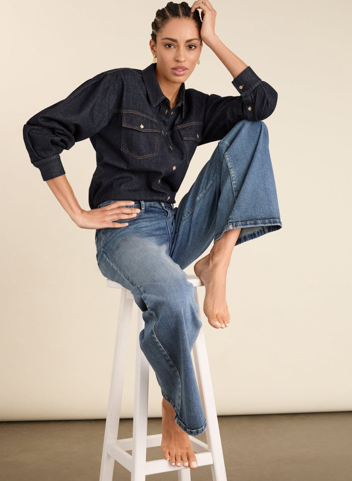 Heather Organic Denim Shirt - Dark Denim Baukjen